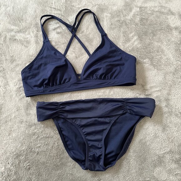 Athleta Swimsuit Two Piece Bikini Women's Medium Large M/L Navy Blue - Picture 1 of 7